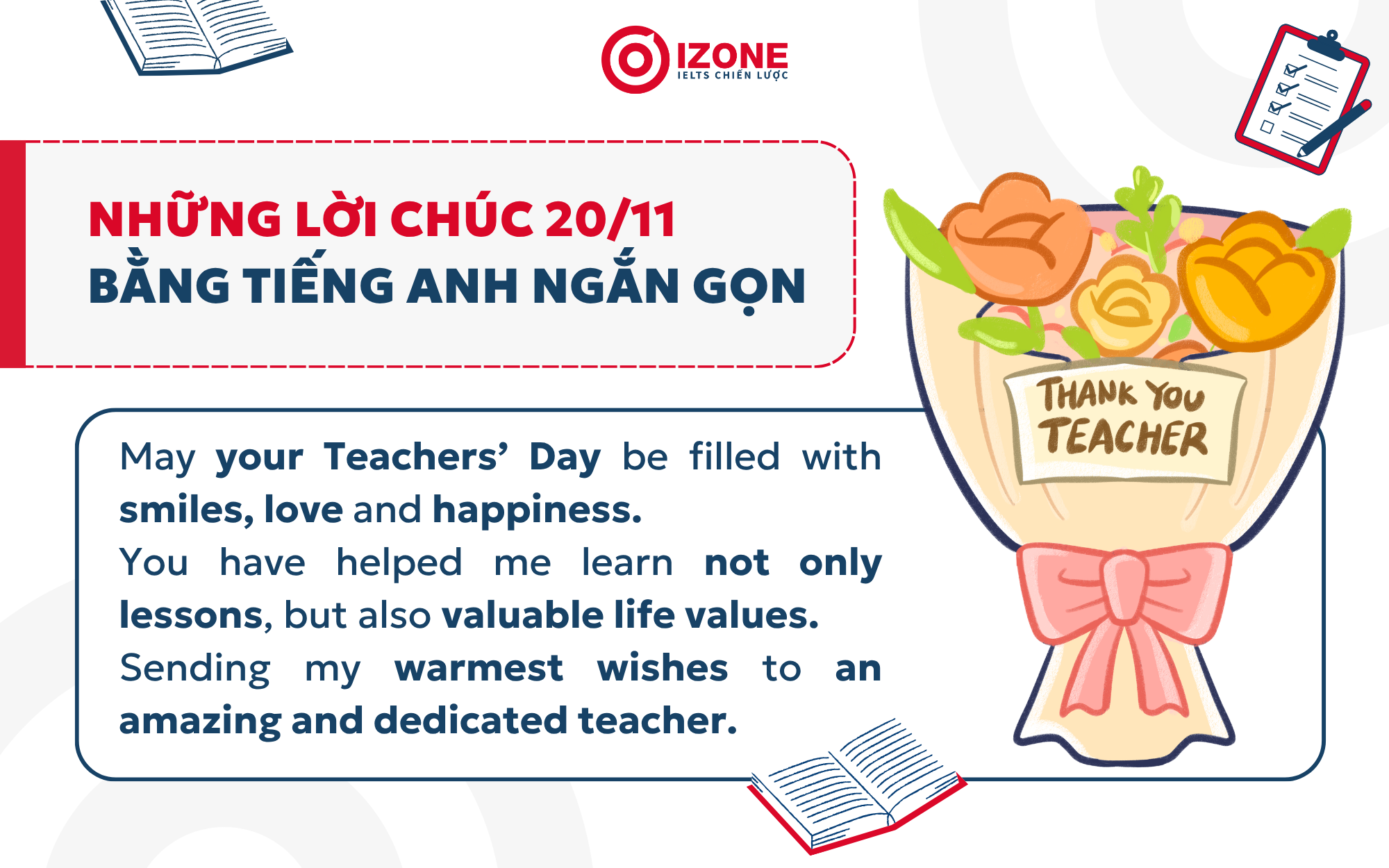 Lời chúc 20/11 bằng tiếng anh ngắn gọn
