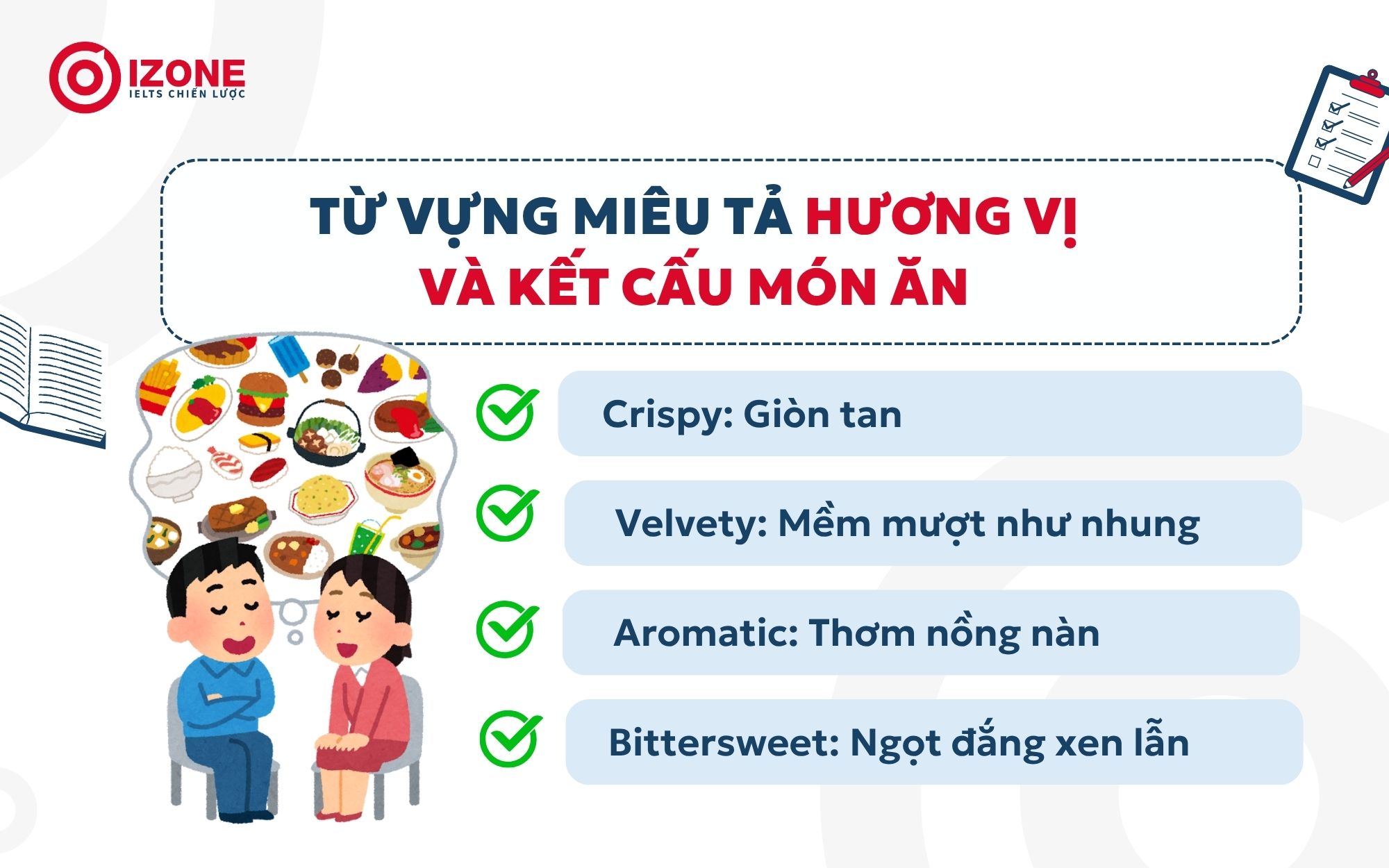 giới thiệu ẩm thực việt nam bằng tiếng anh, từ vựng miêu tả hương vị và kết cấu món ăn