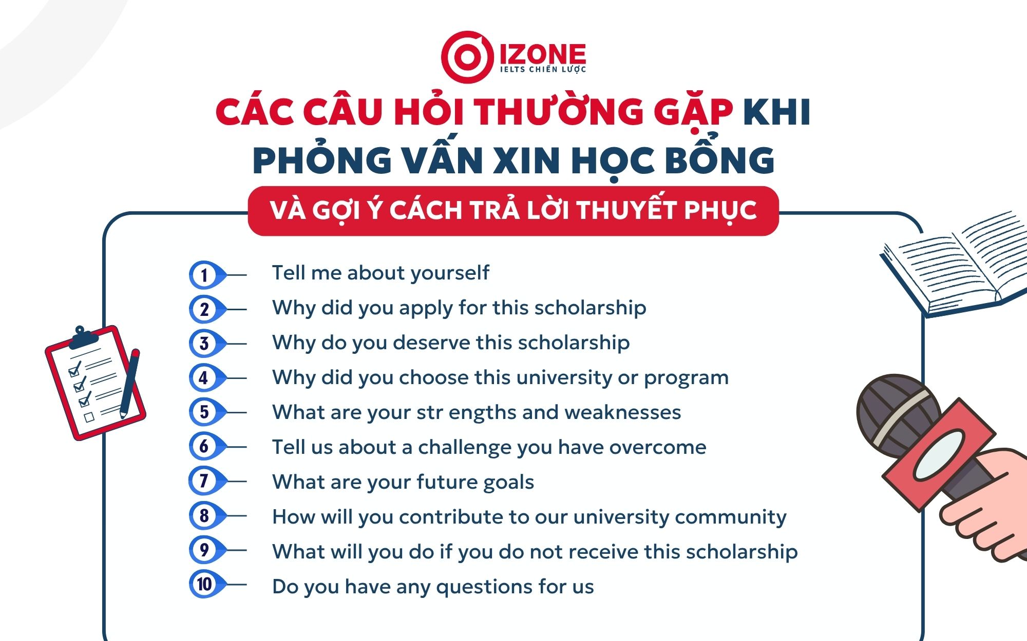 Các câu hỏi thường gặp khi phỏng vấn xin học bổng bằng tiếng Anh
