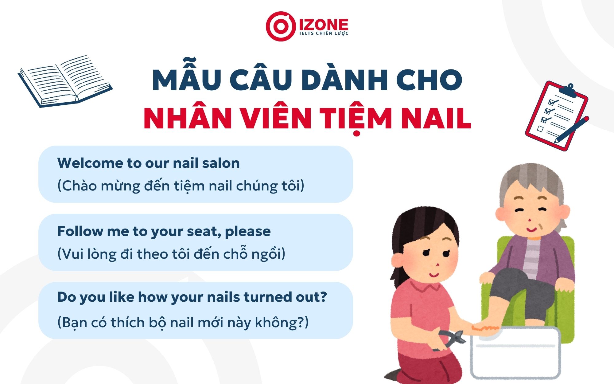 Từ vựng tiếng Anh chuyên ngành nail, mẫu câu giao tiếng cho nhân viên
