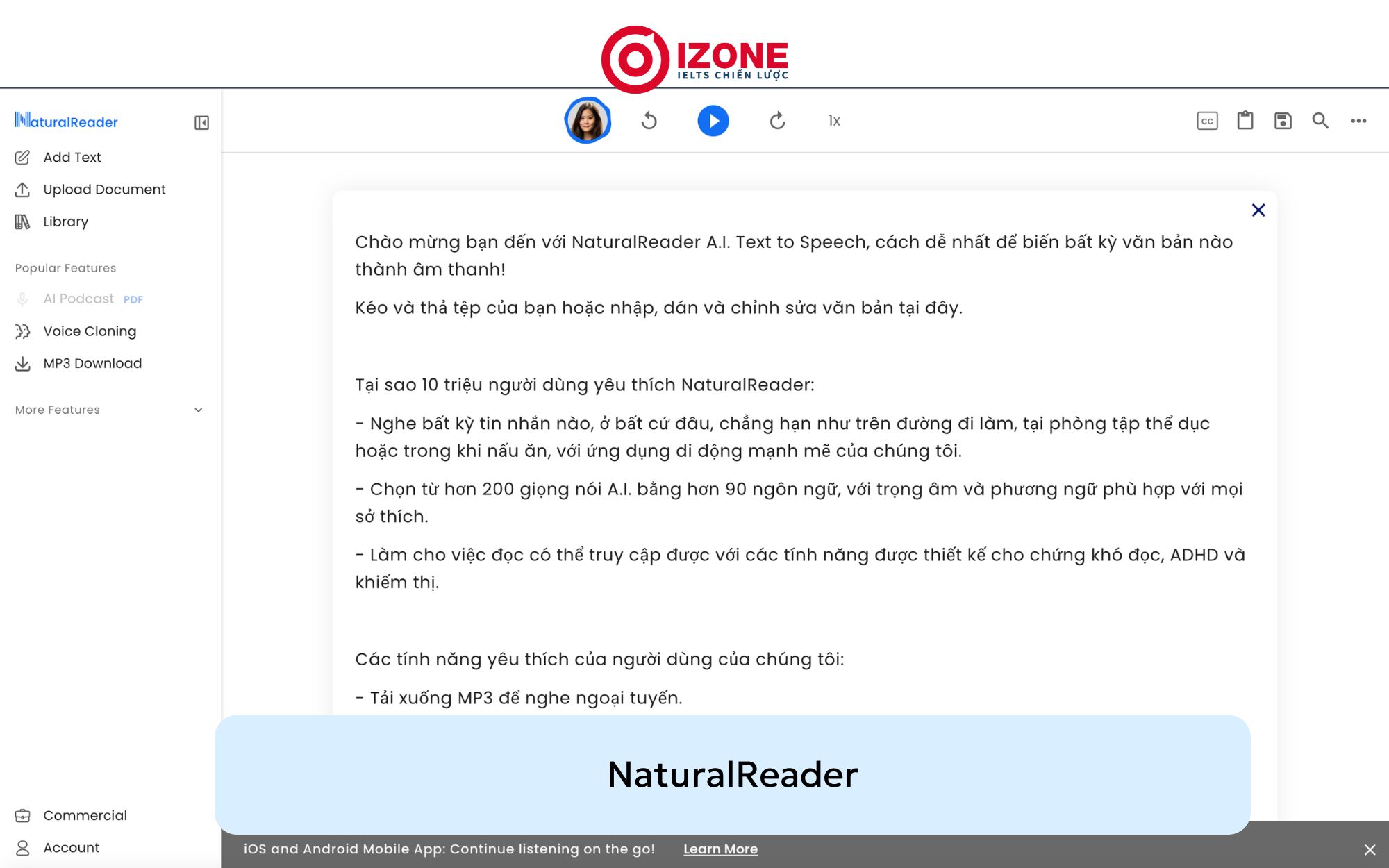 Web đọc tiếng Anh, naturalreader