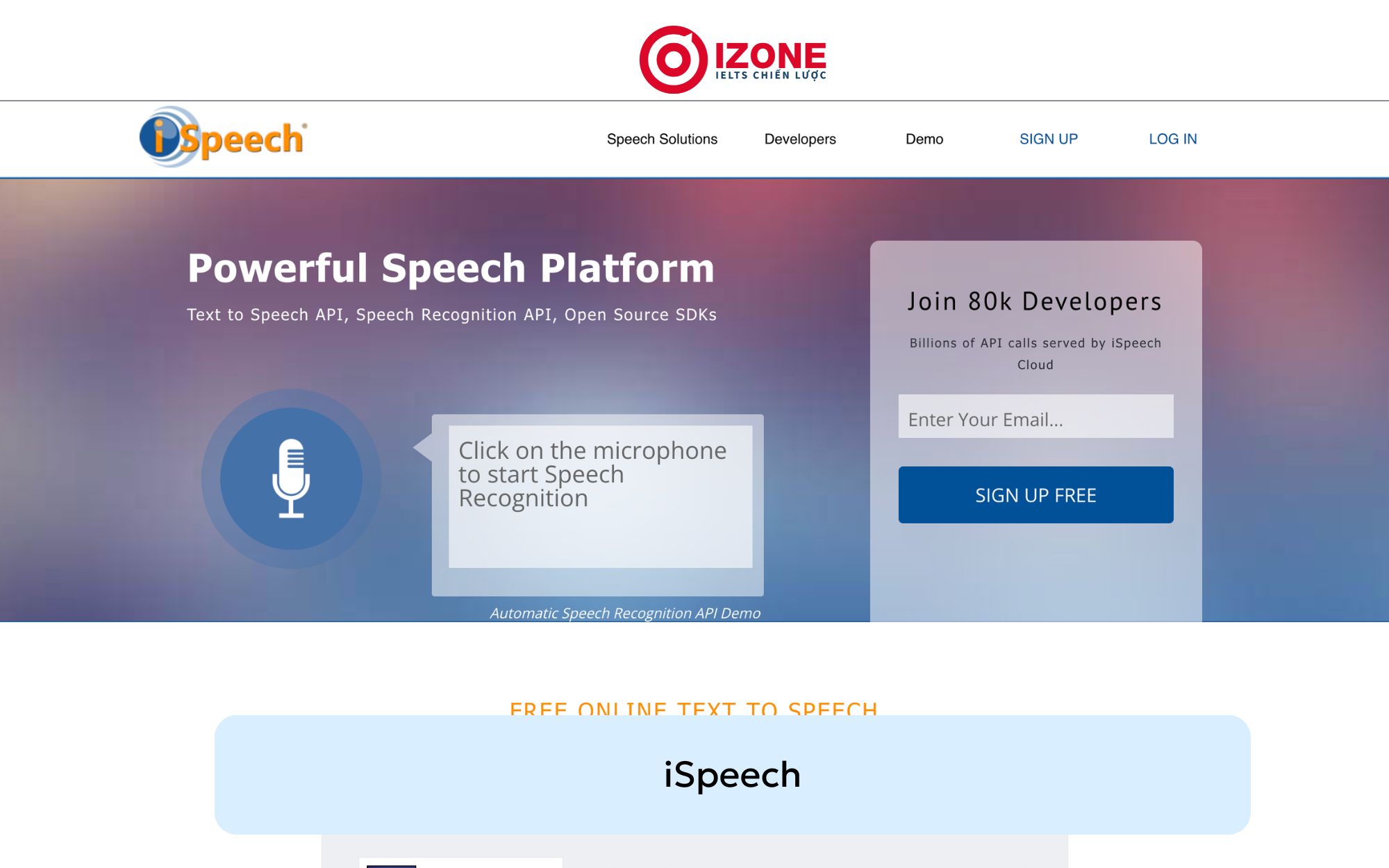 Web đọc tiếng Anh, iSpeech