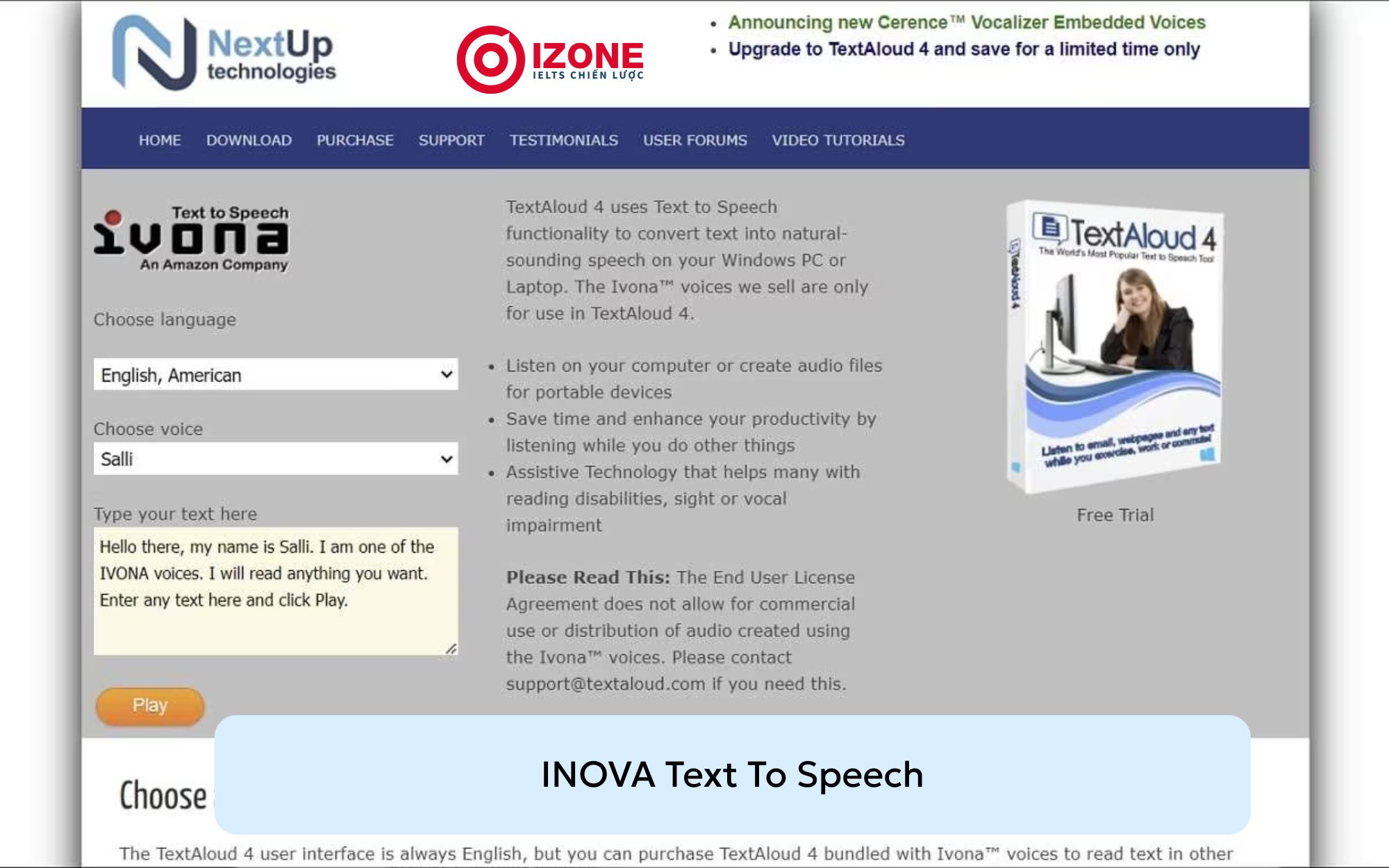 Web đọc tiếng Anh, INOVA Text To Speech