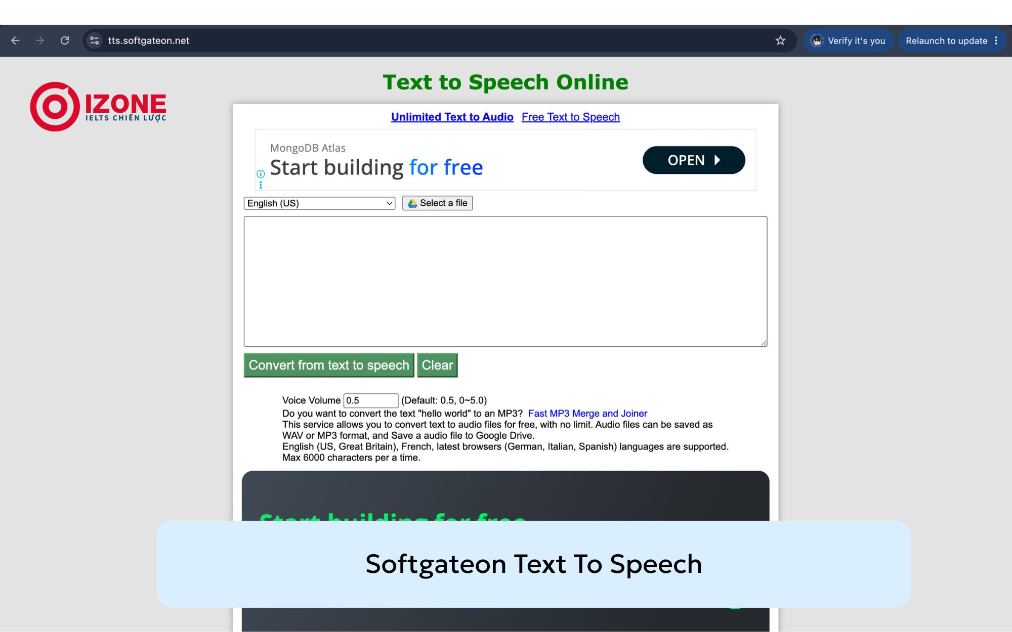 Web đọc tiếng Anh Softgateon Text To Speech